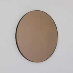 Orbis??? Bronze Tinted Contemporary Round Mirror With Patina Brass Frame - Large, Xl - thumbnail 3