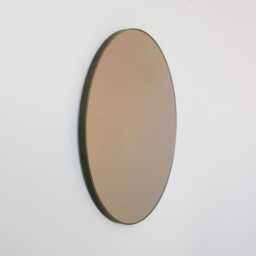 Orbis??? Bronze Tinted Contemporary Round Mirror With Patina Brass Frame - Large, Xl - thumbnail 2