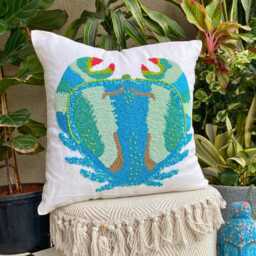Beaded Blue Sea Creatures Pattern, Cotton Linen, Beach Style Throw Pillow Cover - Crab Craze - thumbnail 3