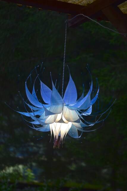 Flower-Shaped Resin Pendant Lamp Blue & White, One-Of-A-Kind, Hand-Painted Piece - image 1