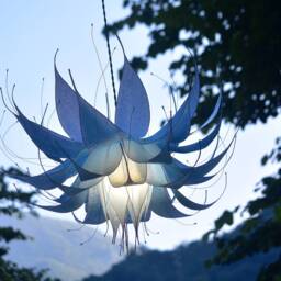 Flower-Shaped Resin Pendant Lamp Blue & White, One-Of-A-Kind, Hand-Painted Piece - thumbnail 3
