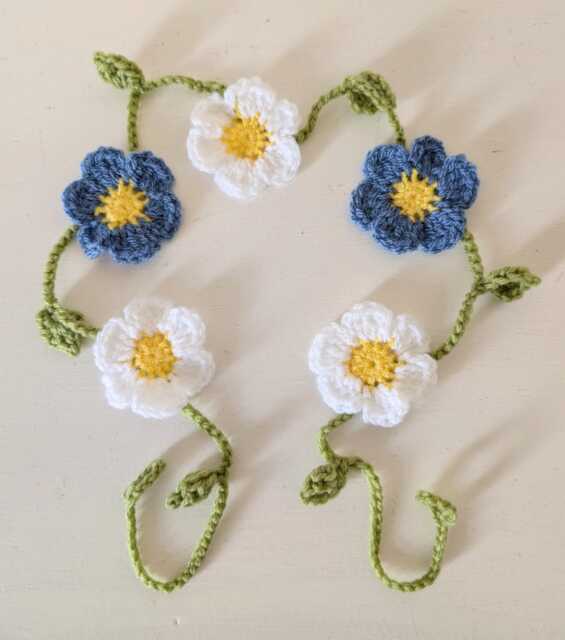 Hand Crochet Daisy Garland, Forget-Me-Not Nursery/Home/Campervan Decorations - image 1