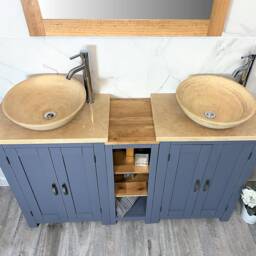 Handcrafted Grey Painted Bathroom Vanity - Travertine Sink & Worktop - thumbnail 3