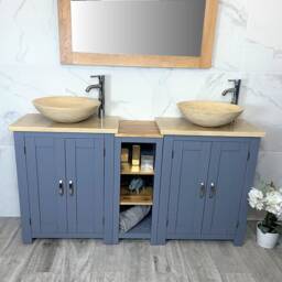 Handcrafted Grey Painted Bathroom Vanity - Travertine Sink & Worktop - thumbnail 2