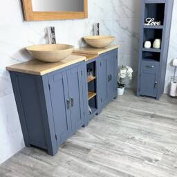 Handcrafted Grey Painted Bathroom Vanity - Travertine Sink & Worktop