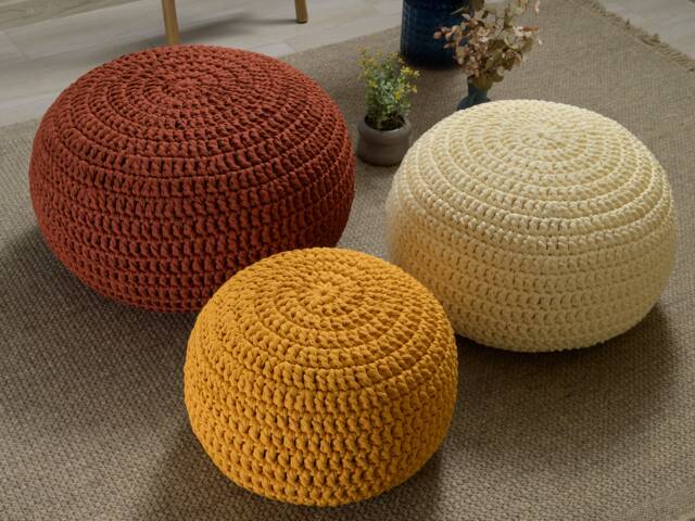 Mustard Pouf Crochet, Round Floor For Kids/Adults, Crochet Pillow, Knitted Ottoman Pouf, Scandinavian Large - image 1