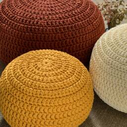 Mustard Pouf Crochet, Round Floor For Kids/Adults, Crochet Pillow, Knitted Ottoman Pouf, Scandinavian Large - thumbnail 3
