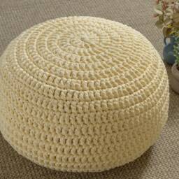 Mustard Pouf Crochet, Round Floor For Kids/Adults, Crochet Pillow, Knitted Ottoman Pouf, Scandinavian Large - thumbnail 4