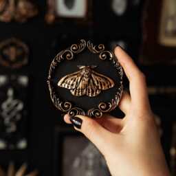 Ornate Moth Round Wall Decor/Handmade Gothic Gallery Gap Filler By House Of Persephone Small Entomology in Silver Or Gold - thumbnail 4