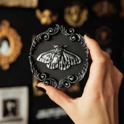 Ornate Moth Round Wall Decor/Handmade Gothic Gallery Gap Filler By House Of Persephone Small Entomology in Silver Or Gold - thumbnail 3