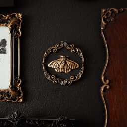 Ornate Moth Round Wall Decor/Handmade Gothic Gallery Gap Filler By House Of Persephone Small Entomology in Silver Or Gold - thumbnail 2