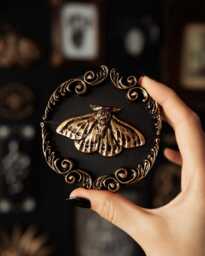 Ornate Moth Round Wall Decor/Handmade Gothic Gallery Gap Filler By House Of Persephone Small Entomology in Silver Or Gold