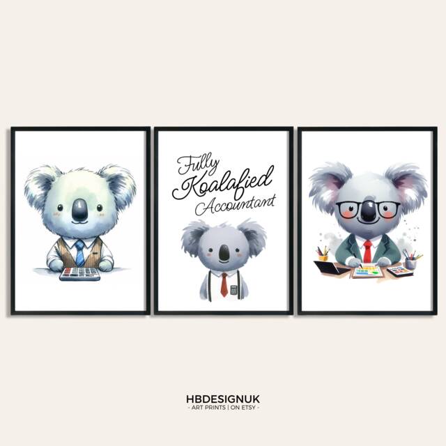 Accountant Graduation Gift - 3 Koalafied Posters - Accounting Bookkeeper Wall Art Finance Team Decor Watercolour Artwork - image 1