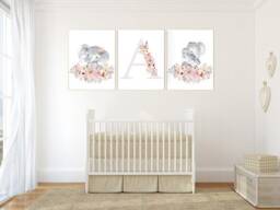Elephant Floral Nursery Art Prints Boho Girl Decor - thumbnail 2