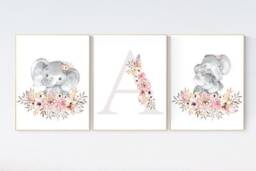Elephant Floral Nursery Art Prints Boho Girl Decor - thumbnail 3