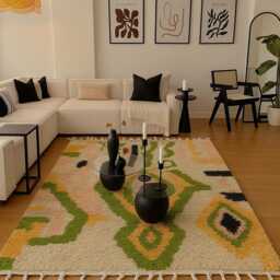 Green Beni Ourain Rug Abstract Berber Wool Carpet, Handmade Moroccan Decor - thumbnail 2