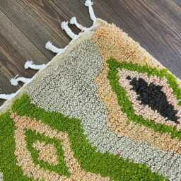 Green Beni Ourain Rug Abstract Berber Wool Carpet, Handmade Moroccan Decor - thumbnail 4