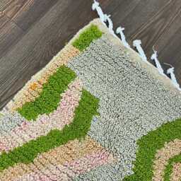 Green Beni Ourain Rug Abstract Berber Wool Carpet, Handmade Moroccan Decor - thumbnail 3