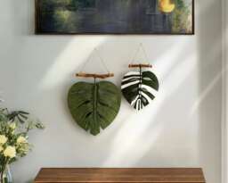 Monstera Leaves, Macrame Wall Hanging, Decor, Green Leaf, Art, Botanical Mother Day Gift L41 - thumbnail 1