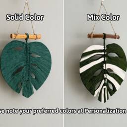 Monstera Leaves, Macrame Wall Hanging, Decor, Green Leaf, Art, Botanical Mother Day Gift L41 - thumbnail 3