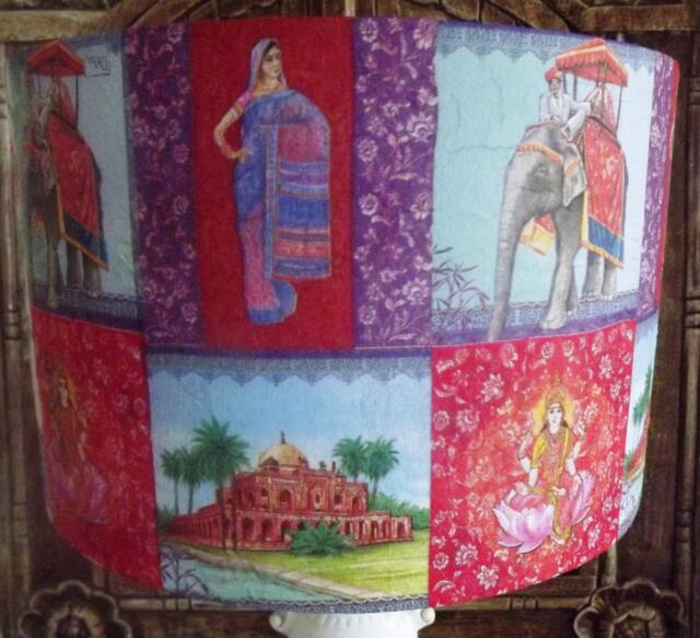 Shabby Chic Lampshade Indian Patchwork Red Purple Gold By Fatta Da Mamma Free Gift - image 1