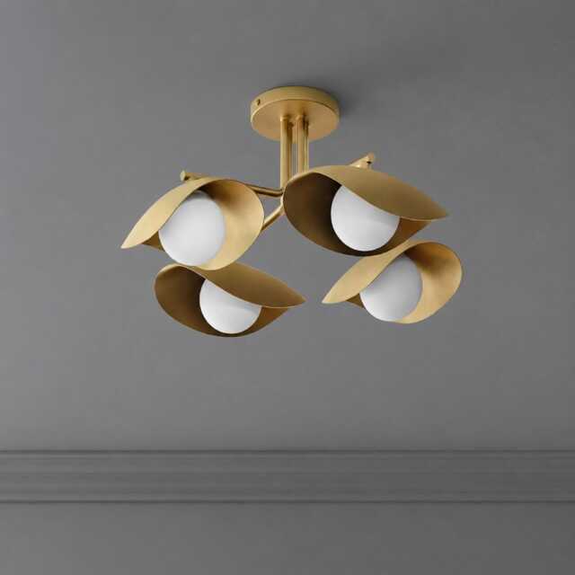 Handmade Mid-Century Modern Brass Flush Mount Ceiling Light, Glass Shades - image 1