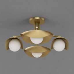 Handmade Mid-Century Modern Brass Flush Mount Ceiling Light, Glass Shades - thumbnail 2