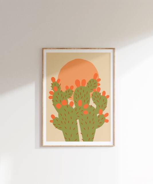 Prickly Pear At Sunset Art Print For Southwest Living Room Decor - image 1