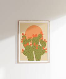 Prickly Pear At Sunset Art Print For Southwest Living Room Decor - thumbnail 1
