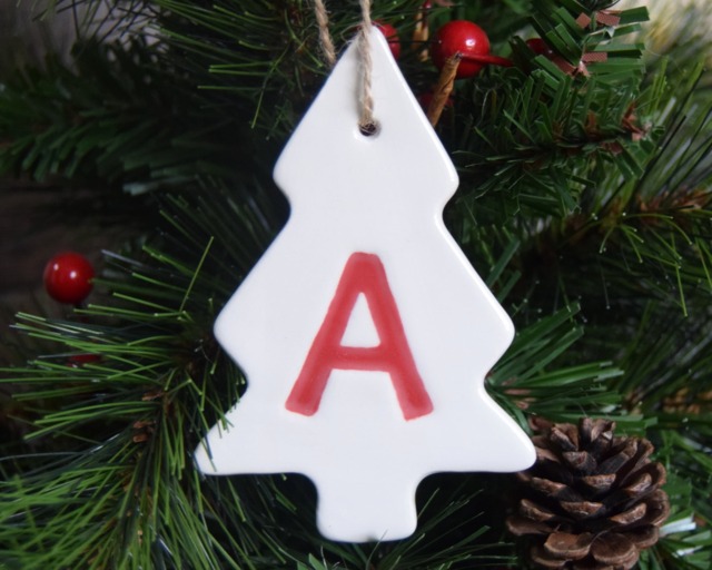 Initial Christmas Decoration, Gift For Her, Him, Ceramic Xmas Dec, Handmade Ceramic Decoration With - image 1