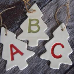 Initial Christmas Decoration, Gift For Her, Him, Ceramic Xmas Dec, Handmade Ceramic Decoration With - thumbnail 2