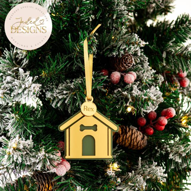Dog House Personalised Name Engraved Christmas Tree Bauble For Pet Acrylic Laser Cut - image 1