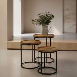 Mango Wood Nesting Side Tables Industrial Style - 3 Sizes