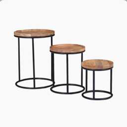 Mango Wood Nesting Side Tables Industrial Style Set Of 3 - thumbnail 2