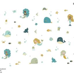 Mermaid & Whales Wall Sticker Pack, Mustard Blue Decal, Stickers For Walls, Themed Room, Underwater Decal - thumbnail 2