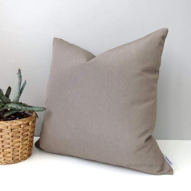 Taupe Sunbrella?? Outdoor Pillow Cover, Modern Throw Cushions For Porch & Patio Chairs, Warm Gray Cushion Mazizmuse - image 1