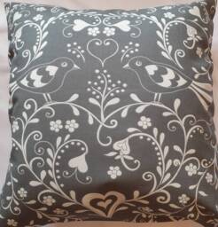 Grey Modern Bird, Flower & Heart Cotton Cushion Cover/Pillow - thumbnail 1