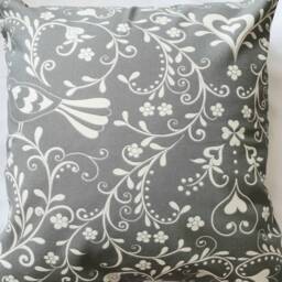 Grey Modern Bird, Flower & Heart Cotton Cushion Cover/Pillow - thumbnail 2