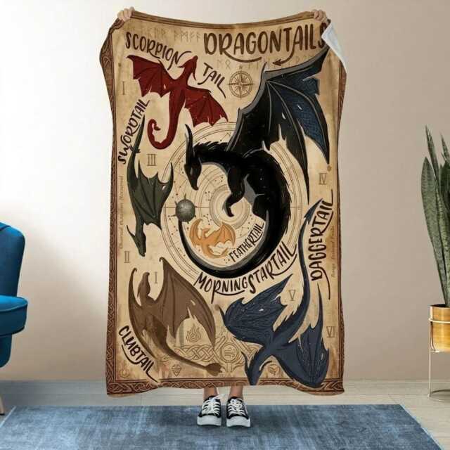 Fourth Wing Blanket, Dragon Tails Fantasy Bookish Throw, Inspired Gift, Reader Blanket - image 1