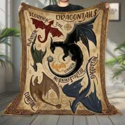 Fourth Wing Blanket, Dragon Tails Fantasy Bookish Throw, Inspired Gift, Reader Blanket - thumbnail 3