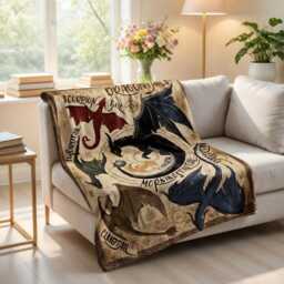 Fourth Wing Blanket, Dragon Tails Fantasy Bookish Throw, Inspired Gift, Reader Blanket - thumbnail 2