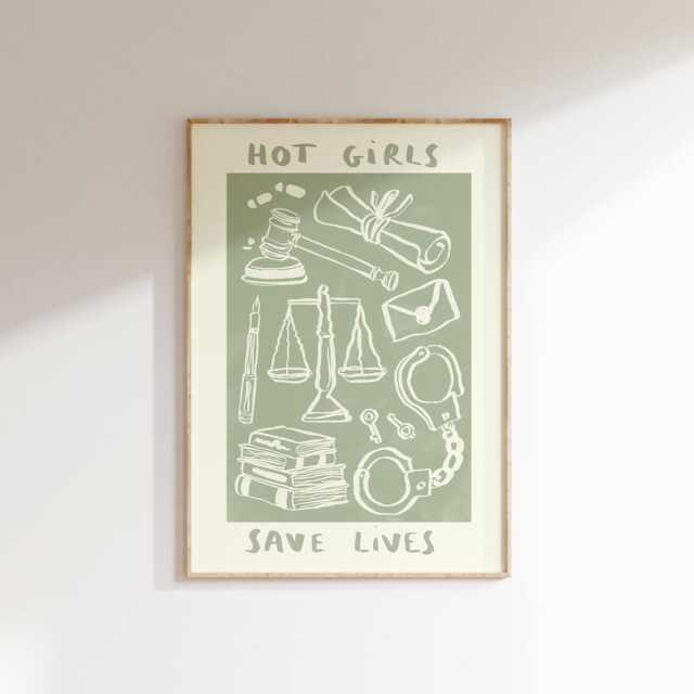 Hot Girls Save Lives Lawyer Wall Print - Detective Crime Illustration Law Poster & Order Judge Gift Idea Gifts For - image 1
