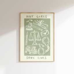 Hot Girls Save Lives Lawyer Wall Print - Detective Crime Illustration Law Poster & Order Judge Gift Idea Gifts For - thumbnail 1