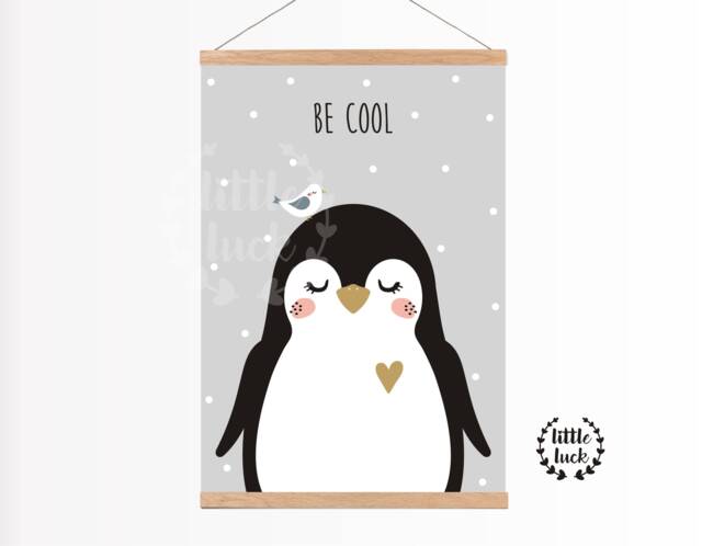 "Penguin Poster A4 Children's Room Grey Boys Girls Baby ""Be Cool" - image 1