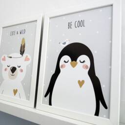 "Penguin Poster A4 Children's Room Grey Boys Girls Baby ""Be Cool" - thumbnail 2