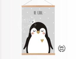 "Penguin Poster A4 Children's Room Grey Boys Girls Baby ""Be Cool" - thumbnail 1