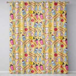 Cute Kawaii School Supplies Rainbow Apple Yellow Background Seamless Pattern Readymade Eyelet Ring Top Thermal 100% Blackout Curtains - thumbnail 2