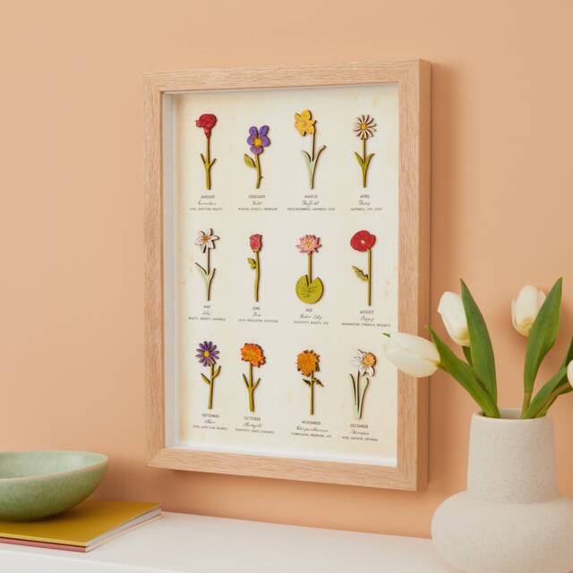 Mother's Day Gift, Flowers Of The Month Wall Art, Handpainted Wooden Flower Artwork, Ready To Hang Home Decor, Gift For Her - image 1