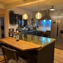 Farmhouse Kitchen Island With Brass Top & Breakfast Bar - thumbnail 4