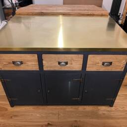 Farmhouse Kitchen Island With Brass Top & Breakfast Bar - thumbnail 2